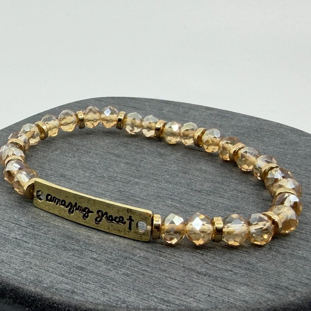 Amazing Grace Gold Tone Bead Bracelet Stacking Stretch Jewelry Gift Inspiration